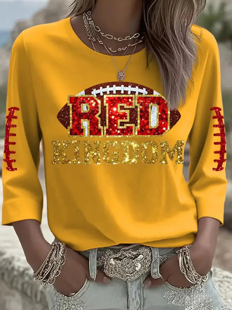 Women’s Red Kingdom Football Print Long sleeved T Shirt Yellow / S