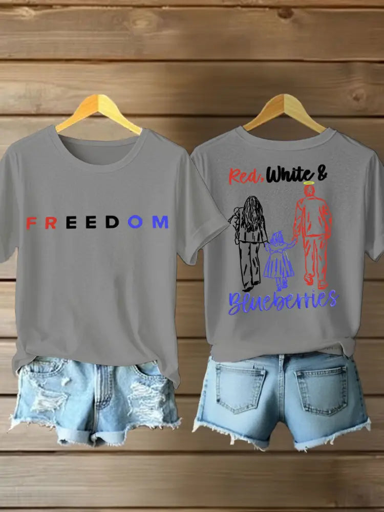 Women’s Red White And Blueberries Printed Iron On Short Sleeve T-Shirt Light Gray / S