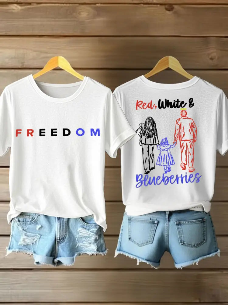 Women’s Red White And Blueberries Printed Iron On Short Sleeve T-Shirt White / S