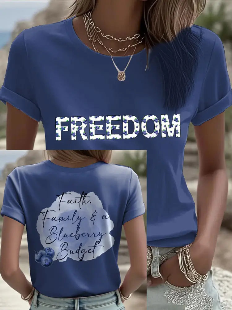 Women’s ’Red White & Blueberries’ T-shirt Navy Blue / S
