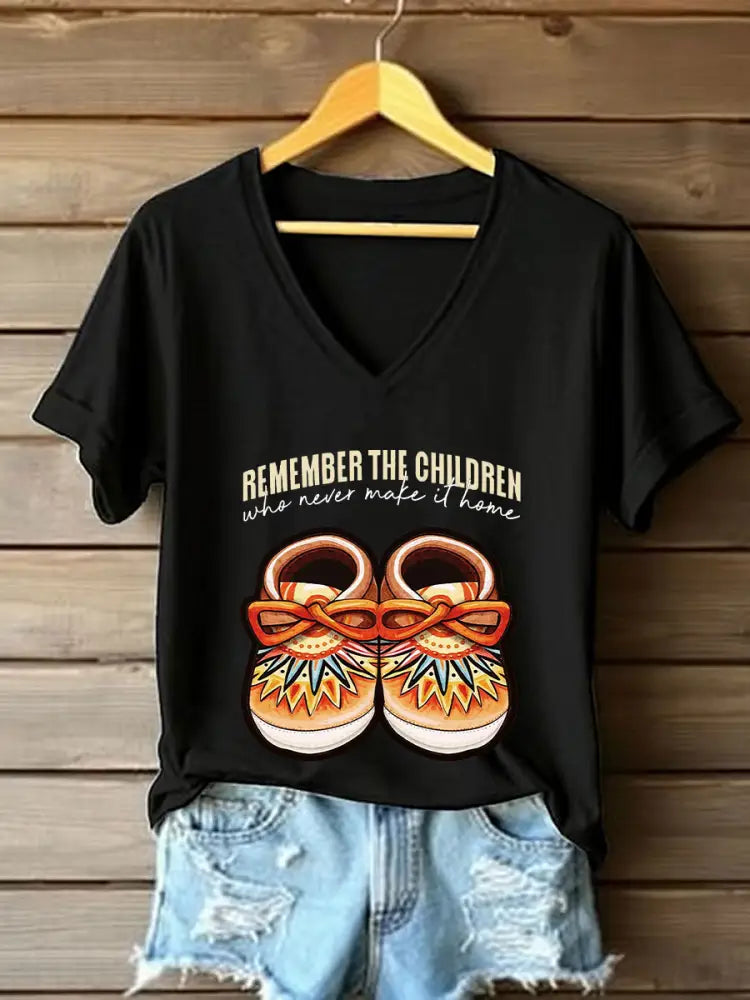 Women’s remember the children who never make it home V-neck T-shirts Black / S