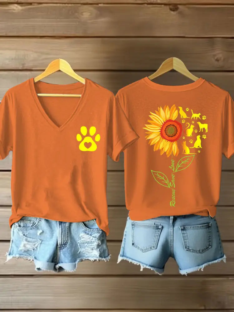Women’s rescate save love Sunflower V-neck T-shirts Orange / S
