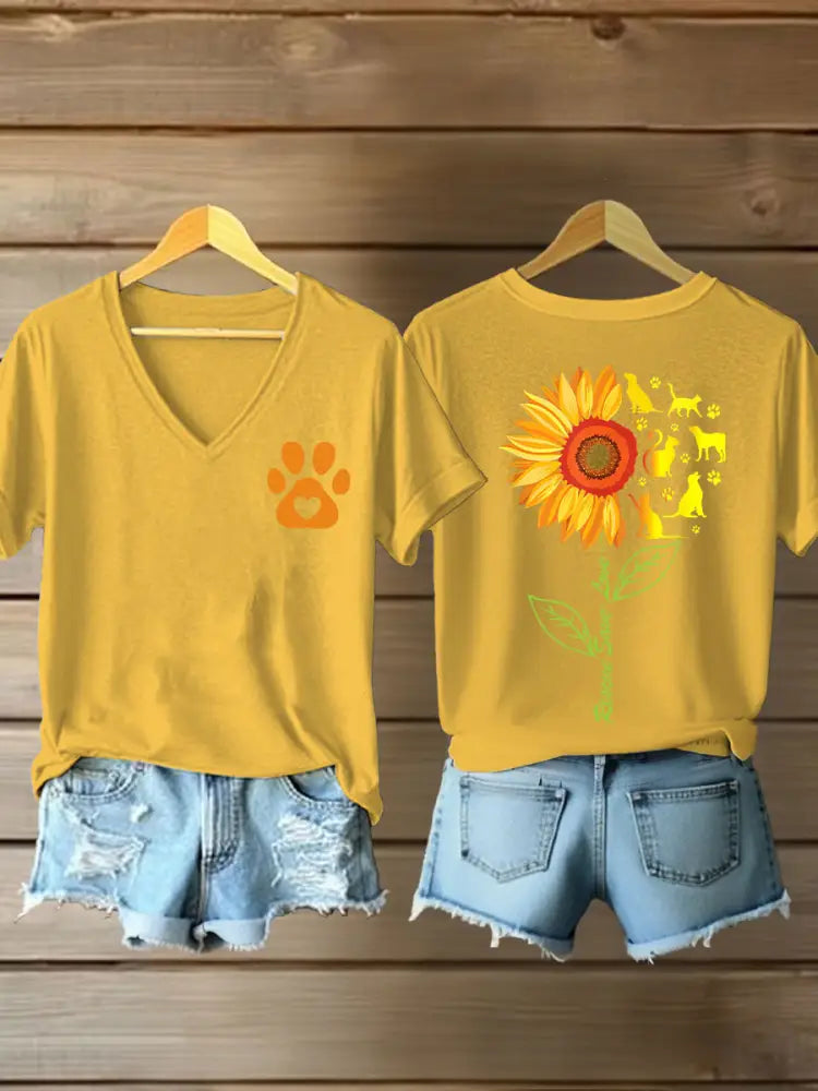 Women’s rescate save love Sunflower V-neck T-shirts Yellow / S