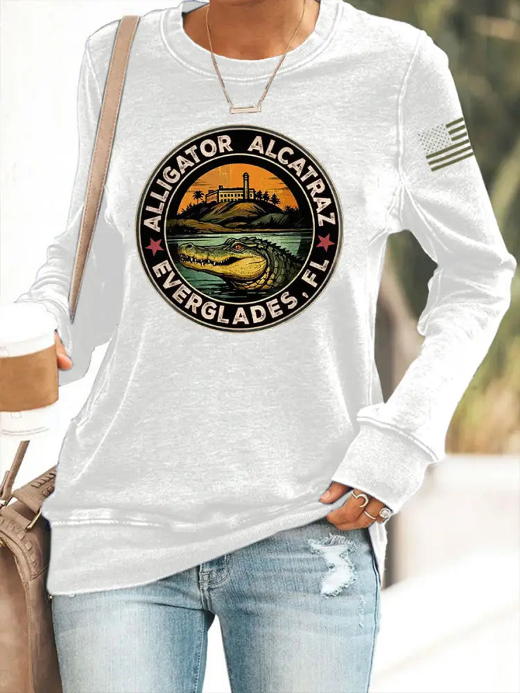 Women’s Retro Alligator Alcatraz Funny Florida Everglades Dark Humor Sweatshirt White / S