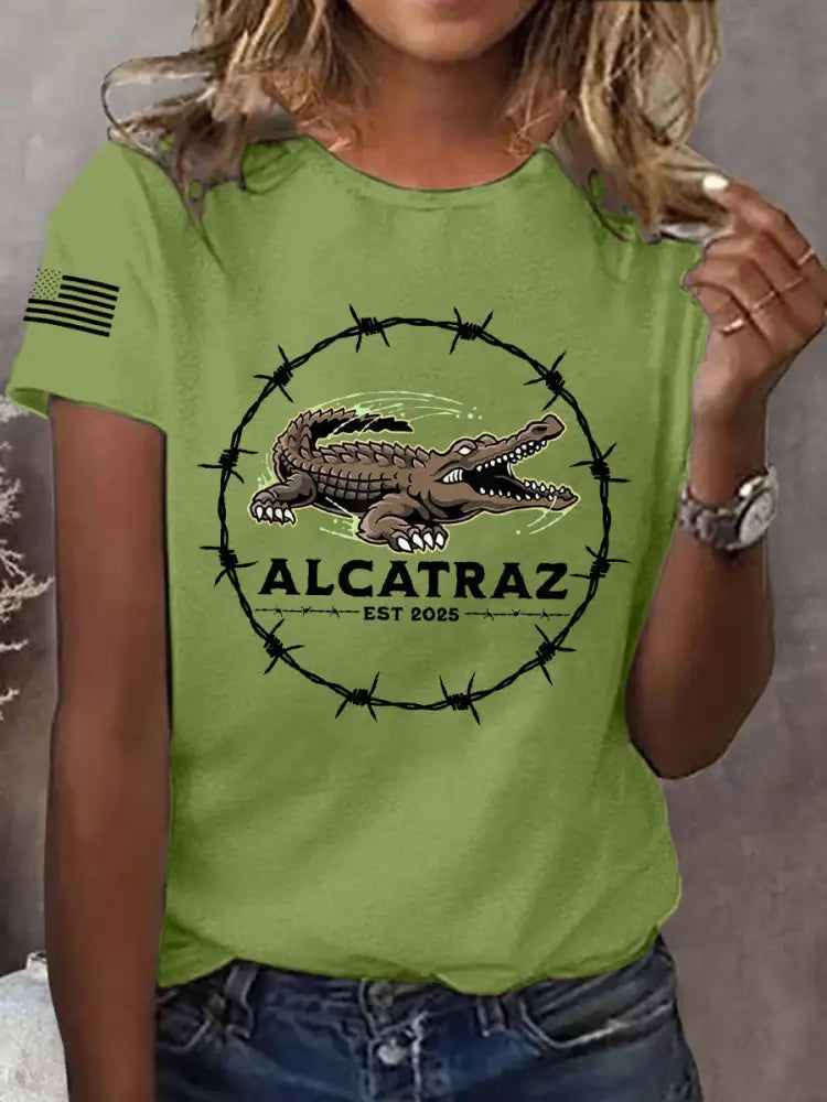 Women’s Retro Alligator Alcatraz Funny Florida Everglades Dark Humor Tee Green / S