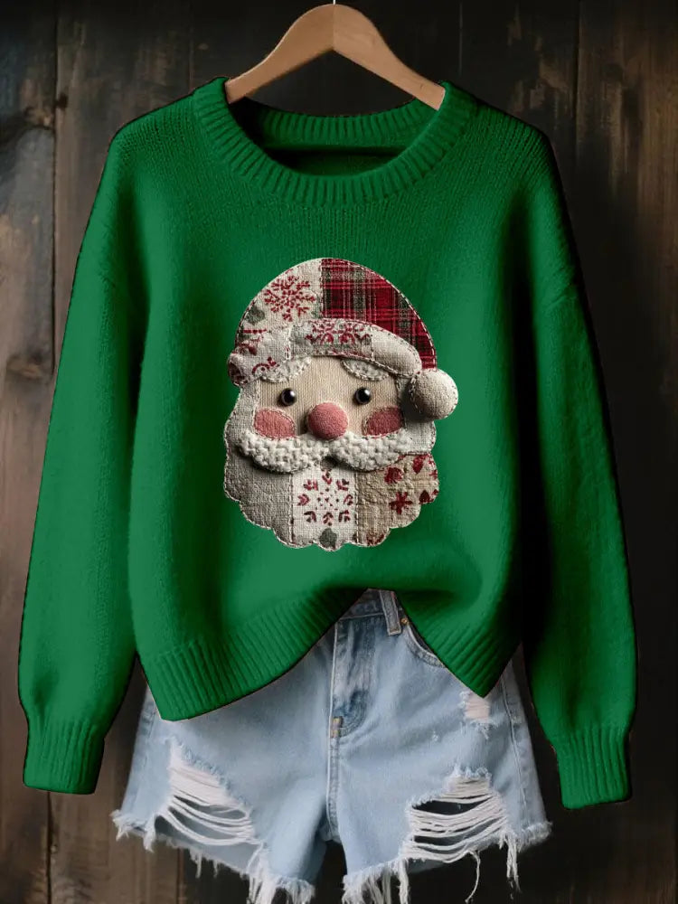 Women’s Santa Claus Print Casual Top Green / S