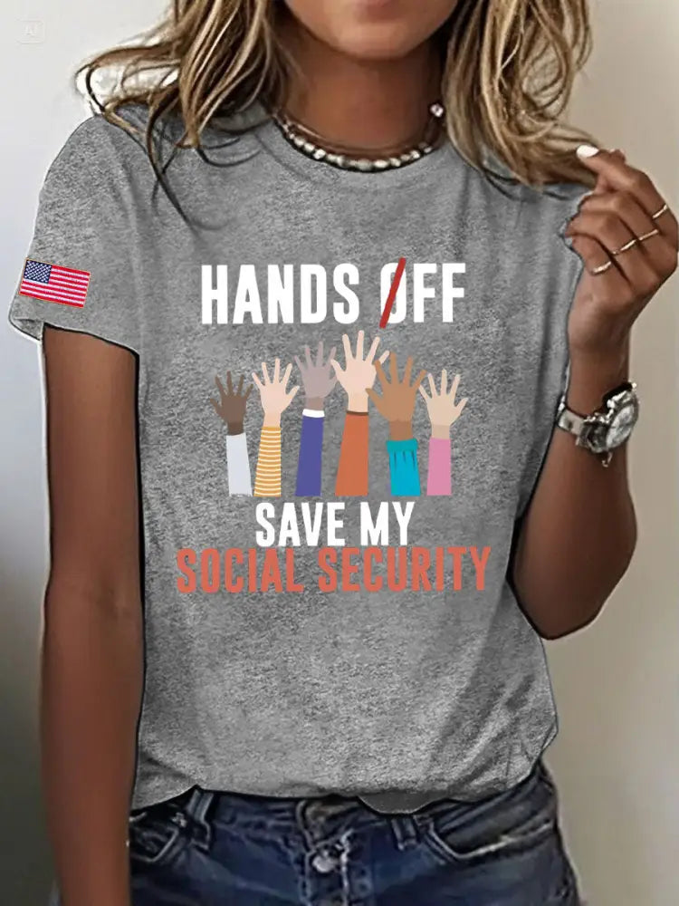 Women’s Save Medicare&Social Security Printed T-shirt Light Gray / S