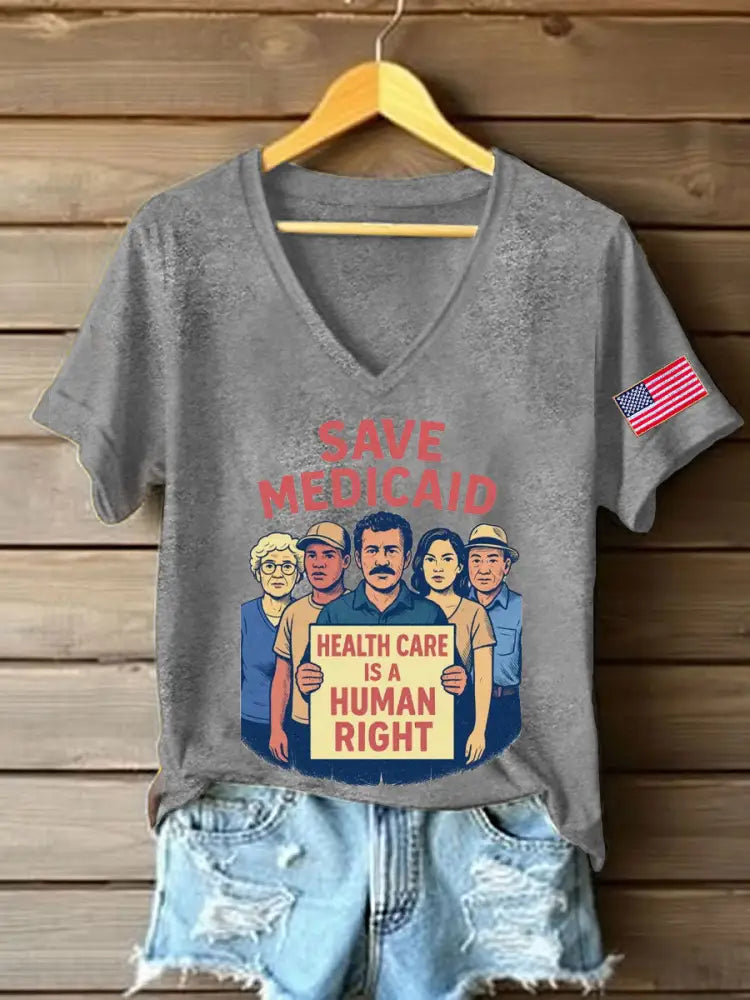 Women’s Save Medicare&Social Security Printed T-shirt Light Gray / S