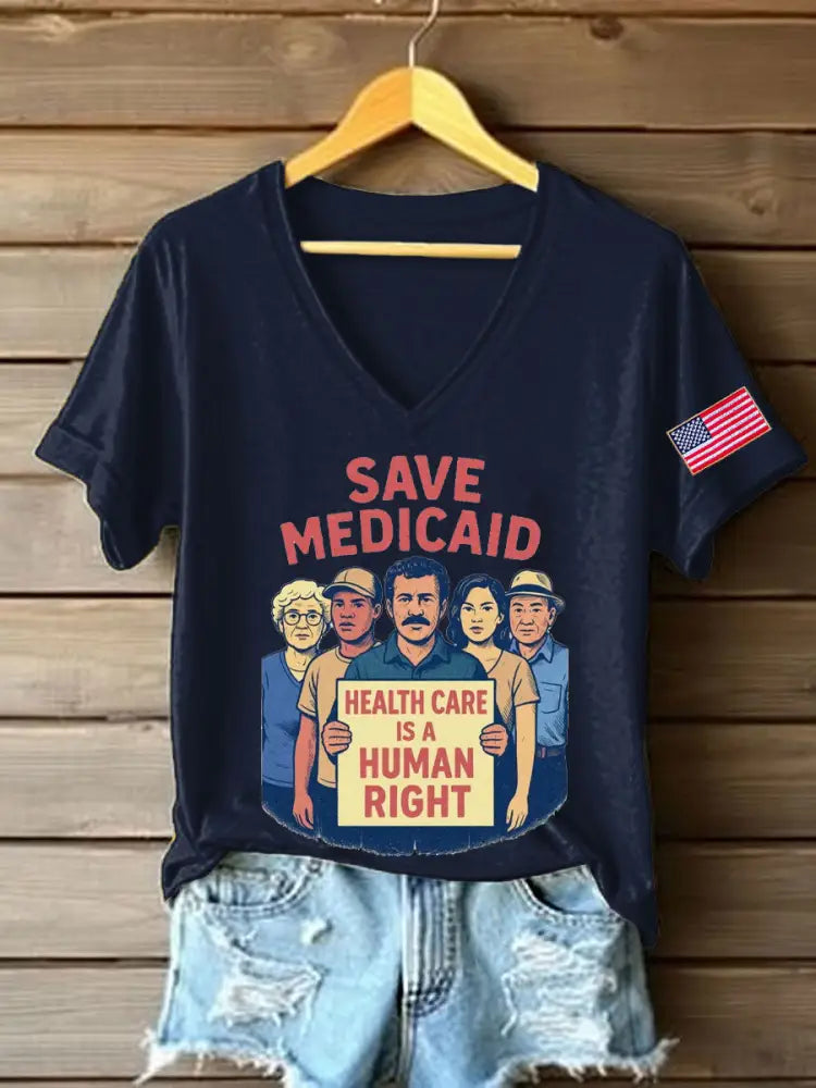 Women’s Save Medicare&Social Security Printed T-shirt Navy Blue / S