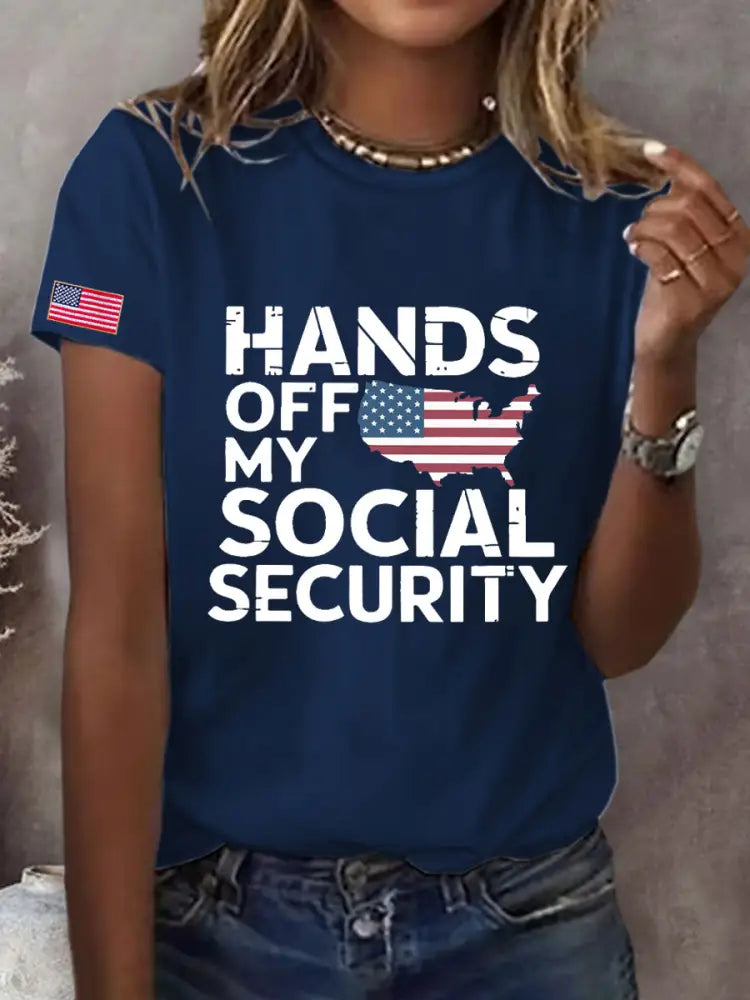 Women’s Save Medicare&Social Security Printed T-shirt Navy Blue / S