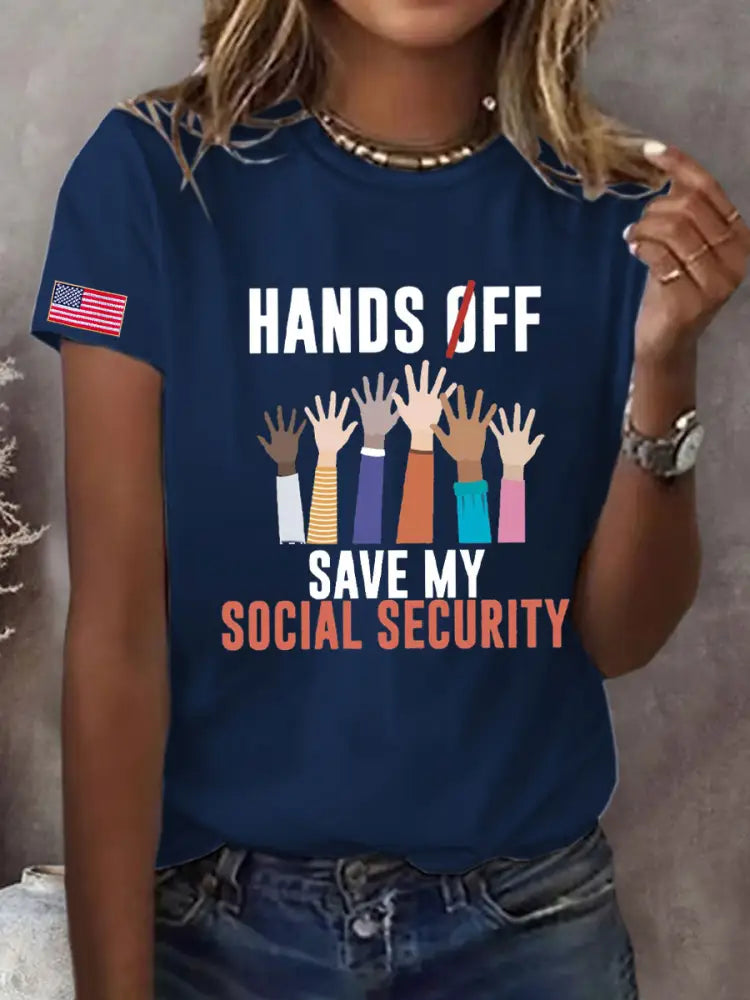 Women’s Save Medicare&Social Security Printed T-shirt Navy Blue / S