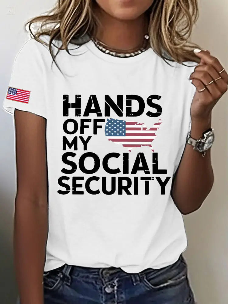 Women’s Save Medicare&Social Security Printed T-shirt White / S