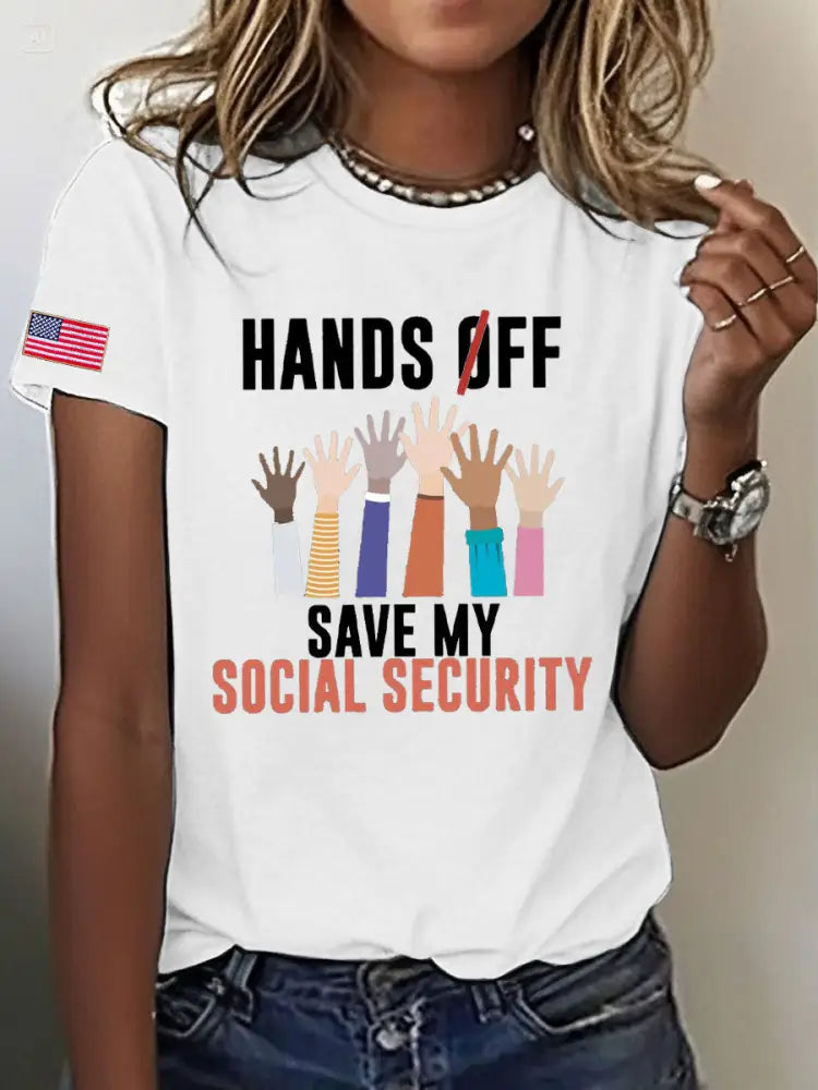 Women’s Save Medicare&Social Security Printed T-shirt White / S