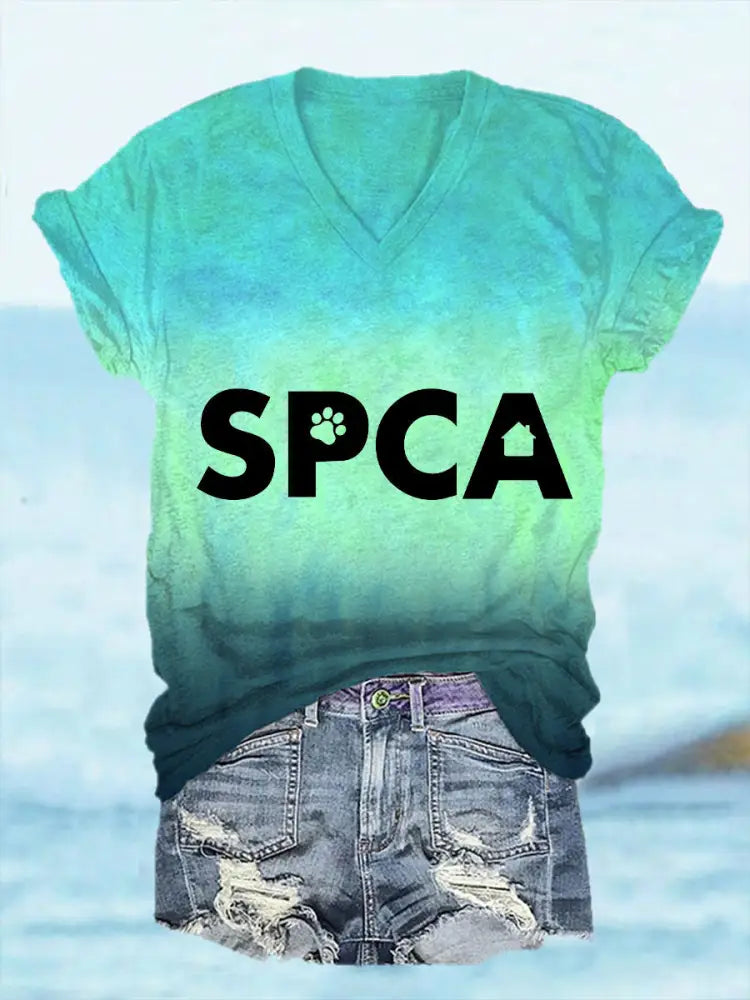 Women’s save the pets V-neck T-shirts Blue-Green / S