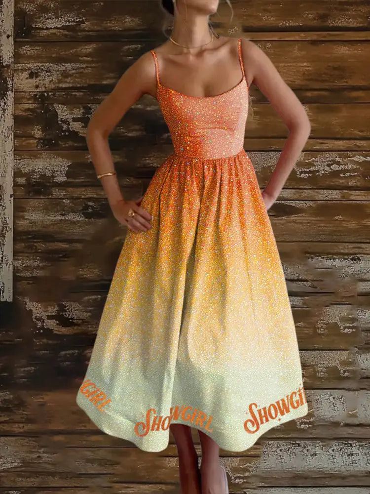 Women’s Showgirl Design Music Fan Sleeveless Dress As picture / S