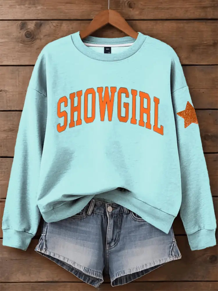 Women’s Showgirl Print Music Fan Sweatshirt Blue Green / S