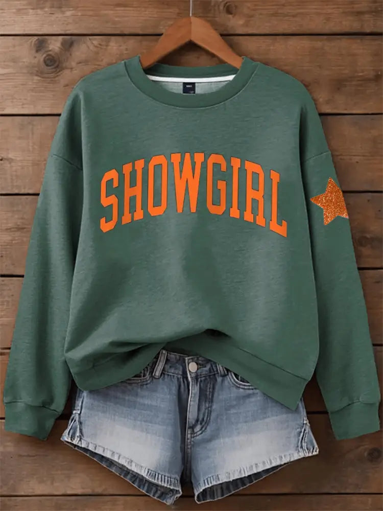 Women’s Showgirl Print Music Fan Sweatshirt Dark Green / S