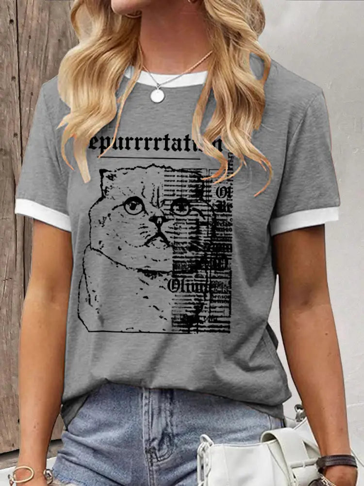 Women’s Snake Album Cat Printed T shirt Light Gray / S