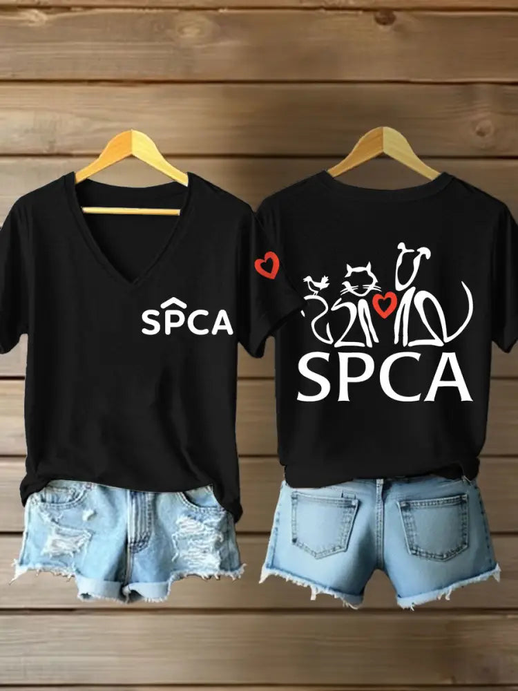 Women’s SPCA V-neck T-shirts Black / S