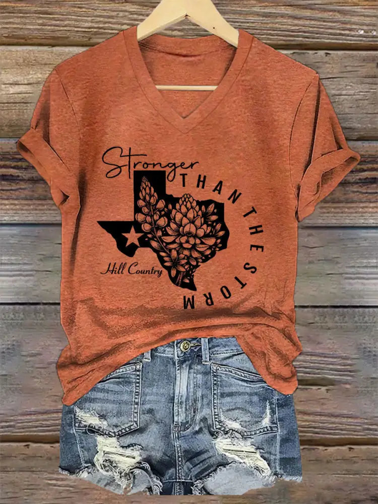 Women’s Stronger Than the Storm Printed T-shirt Pumpkin Orange / S