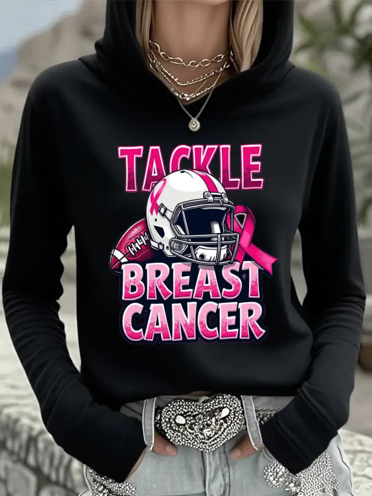 Women’s Tackle Breast Cancer Football Gameday Hooded Top Black / S