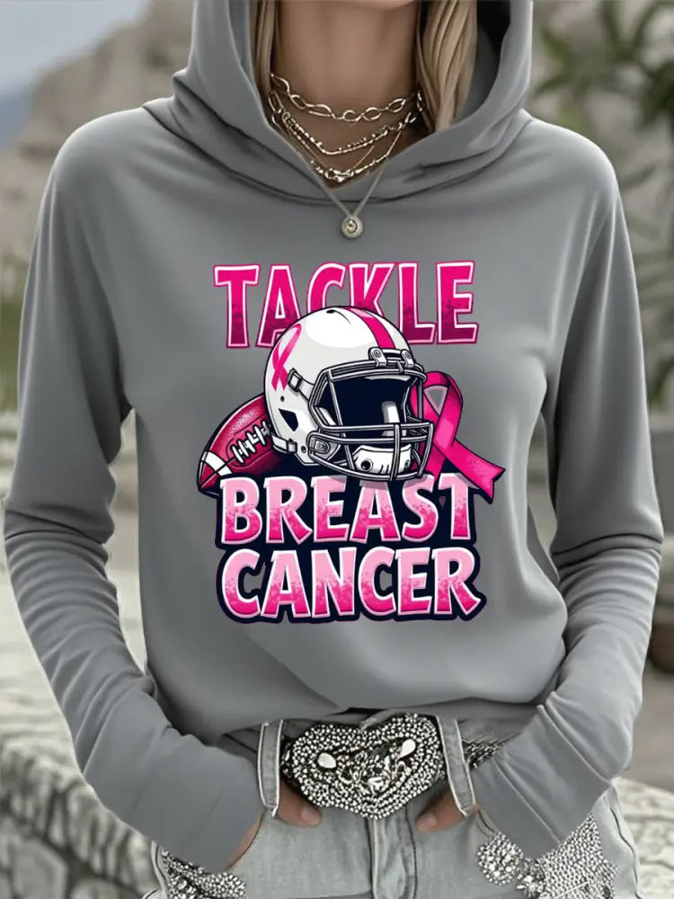 Women’s Tackle Breast Cancer Football Gameday Hooded Top Gray / S