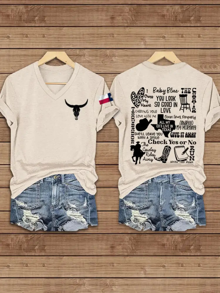 Women’s Texas Country Music Print short-sleeved T-shirt Apricot / S