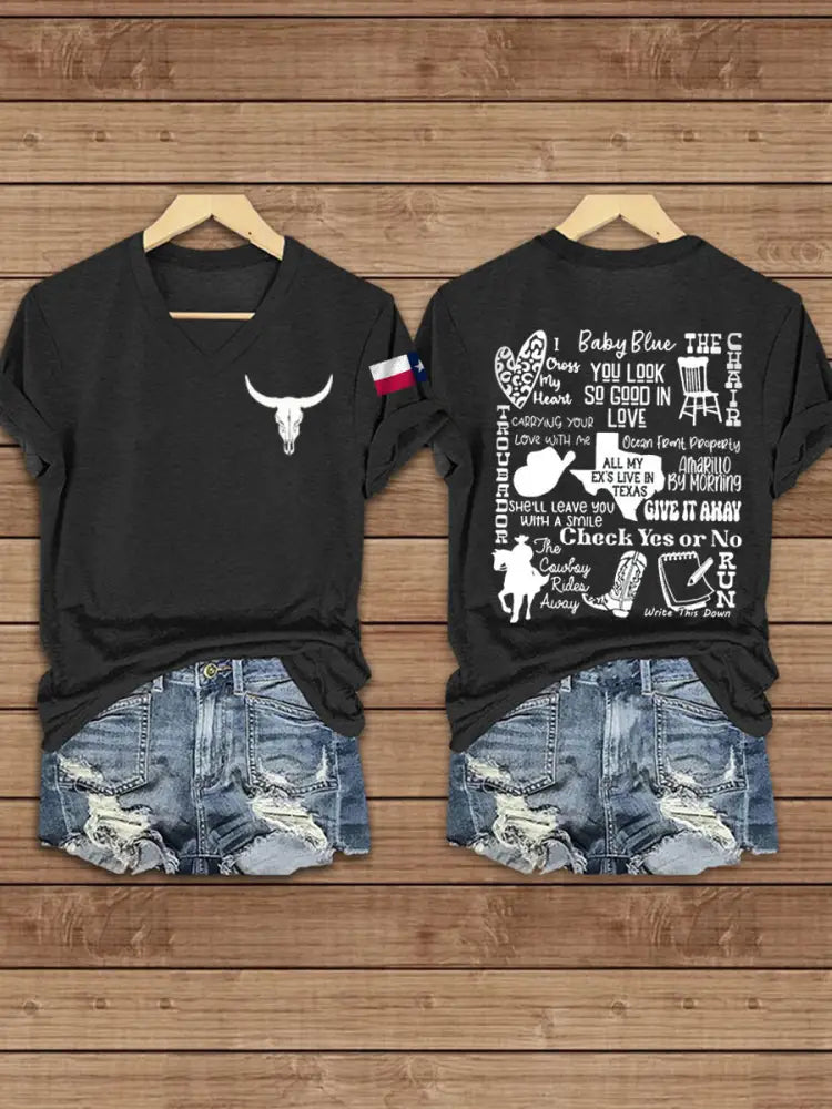 Women’s Texas Country Music Print short-sleeved T-shirt Black / S