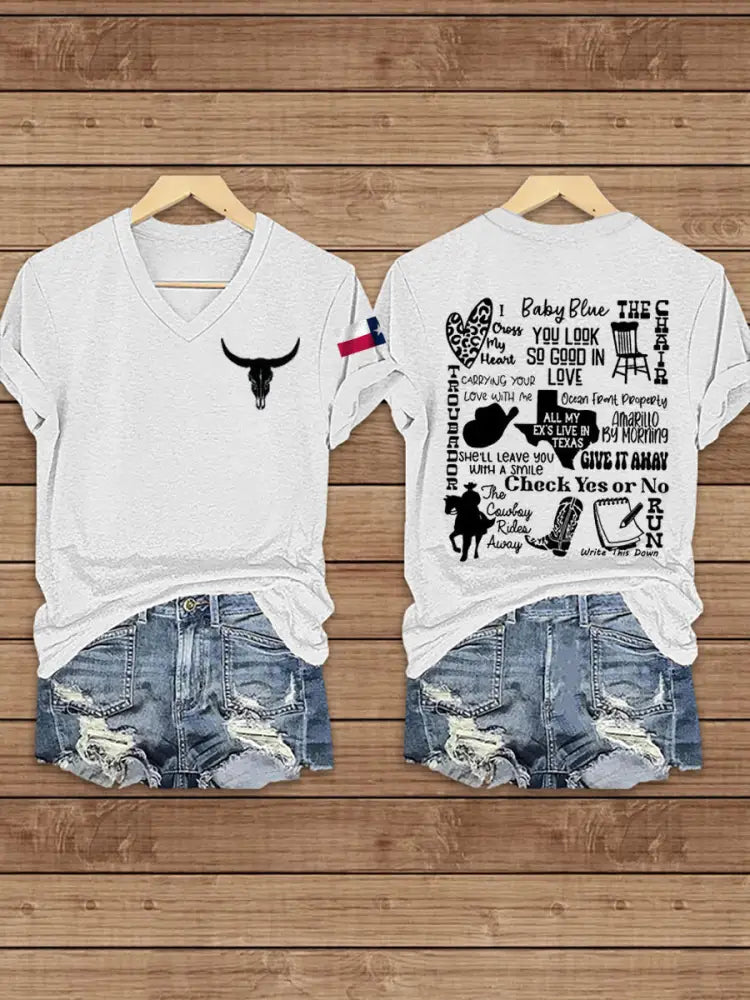 Women’s Texas Country Music Print short-sleeved T-shirt White / S