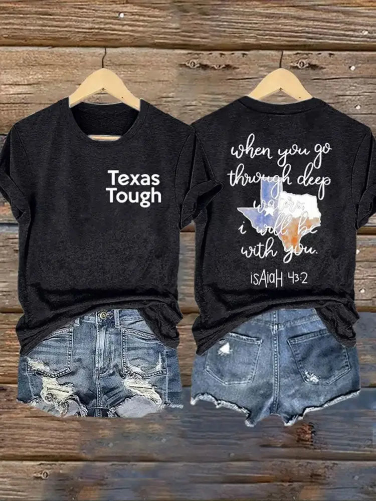 Women’s Texas Tough When You Go Through Deep Waters Printed T-Shirt Black / S