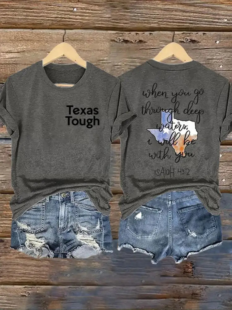 Women’s Texas Tough When You Go Through Deep Waters Printed T-Shirt Dark Gray / S