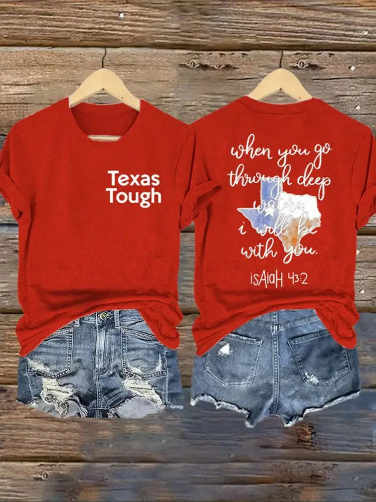 Women’s Texas Tough When You Go Through Deep Waters Printed T-Shirt Red / S