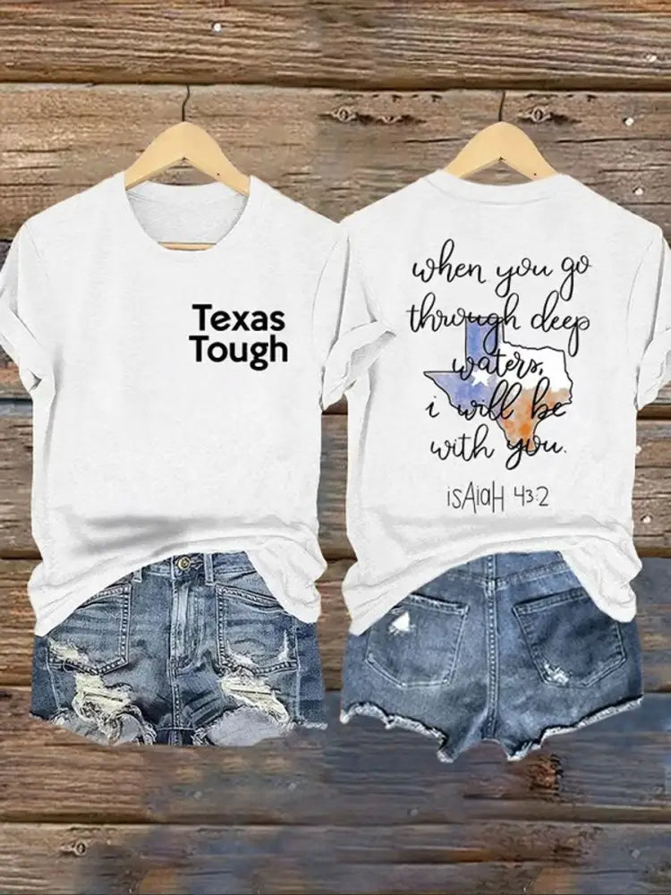 Women’s Texas Tough When You Go Through Deep Waters Printed T-Shirt White / S