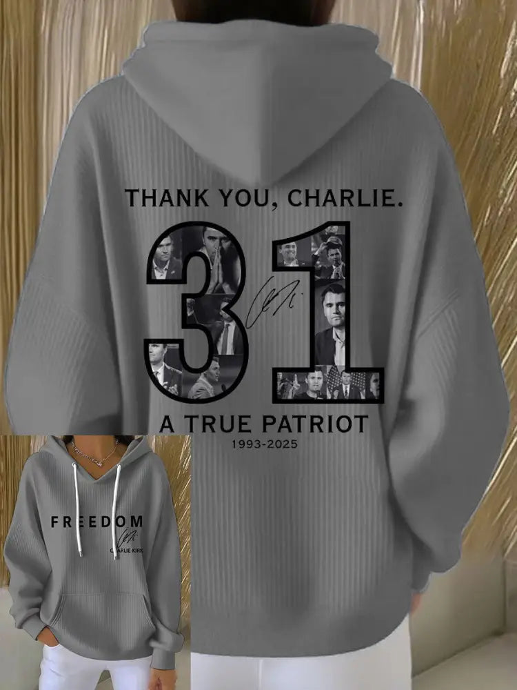 Women’s Thank You Charlie 31 True Patriot Printed Hoodie Light Gray / S