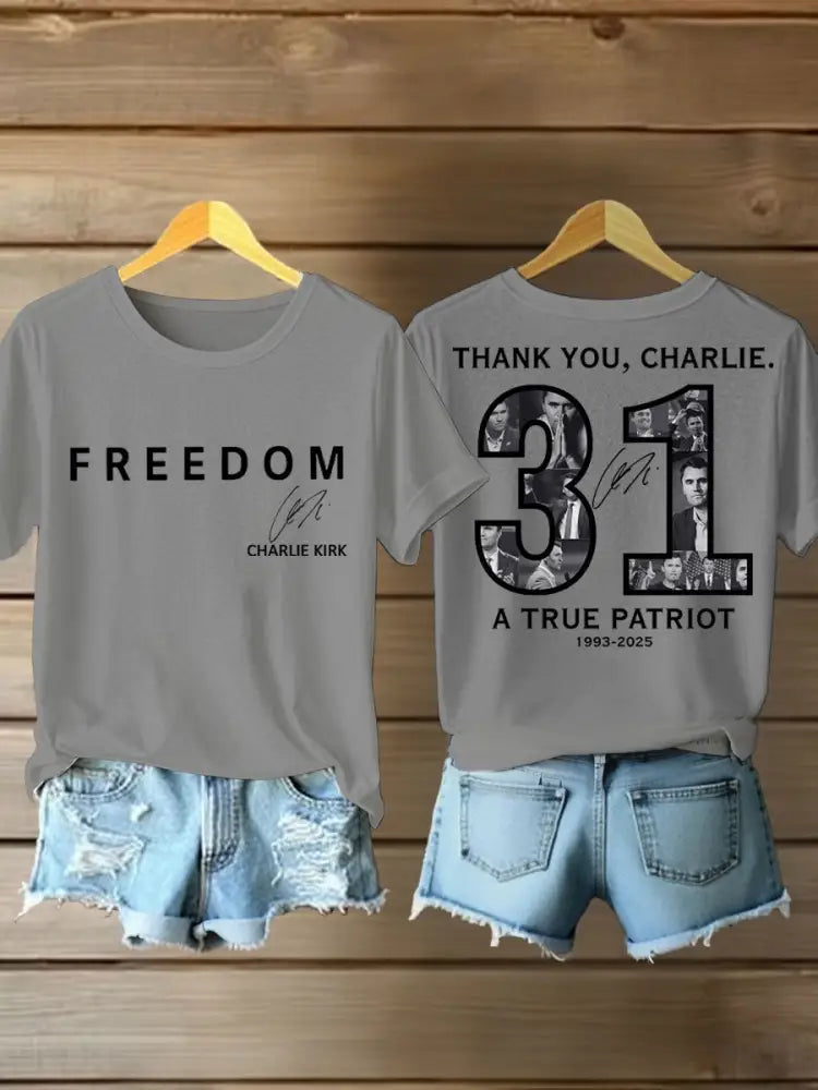 Women’s Thank You Charlie 31 True Patriot Printed T-shirt Light Gray / S