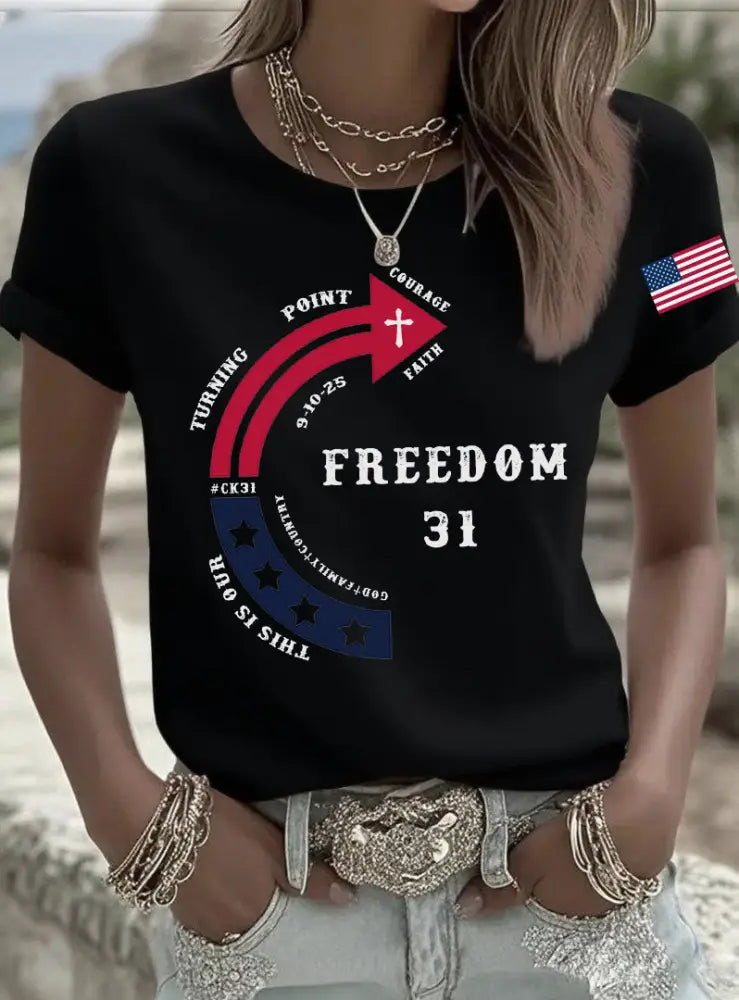 Women’s This Is Our God Family Country Freedom 31 Printed T-shirt Black / S