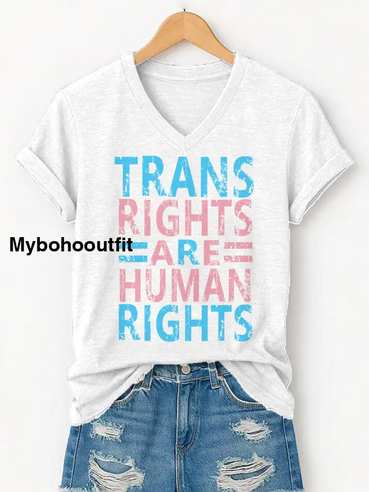 Women’s Trans Right Are Human Rights LGBTQ Pride Month V-Neck Tee White / S