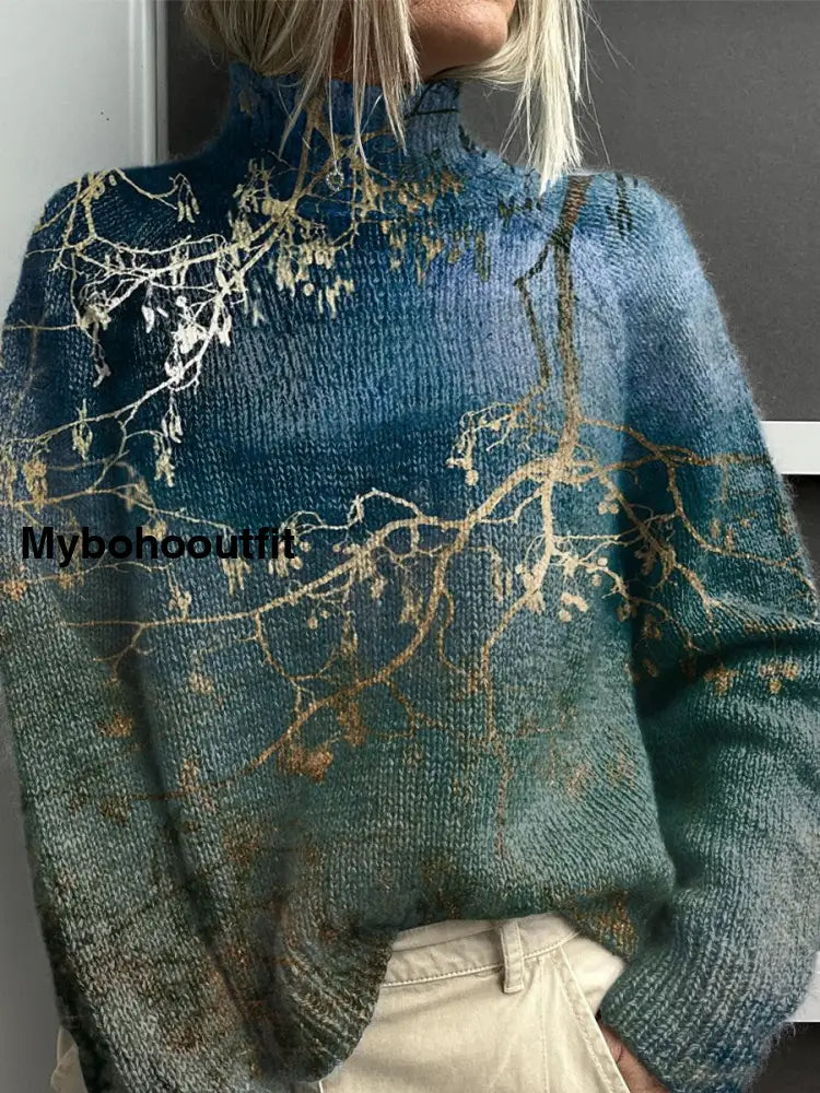 Women’s Vintage Art Floral Print Casual Chic Sweater Pullover A / S