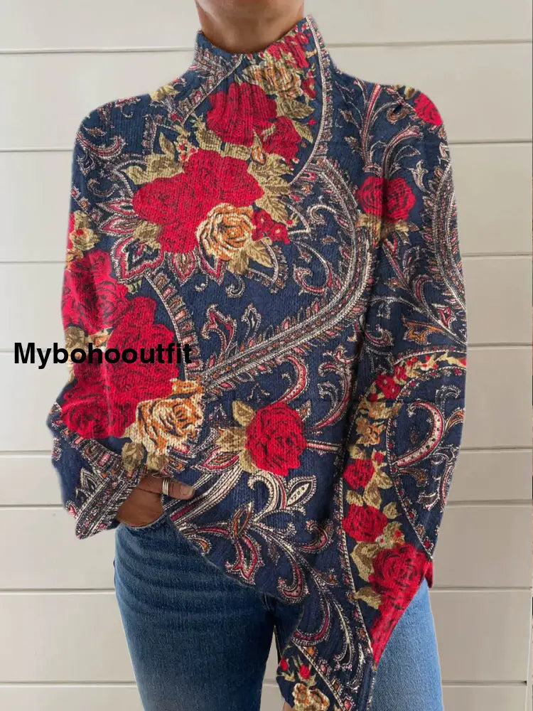 Women’s Vintage Art Print Casual Chic Sweater Pullover A / S