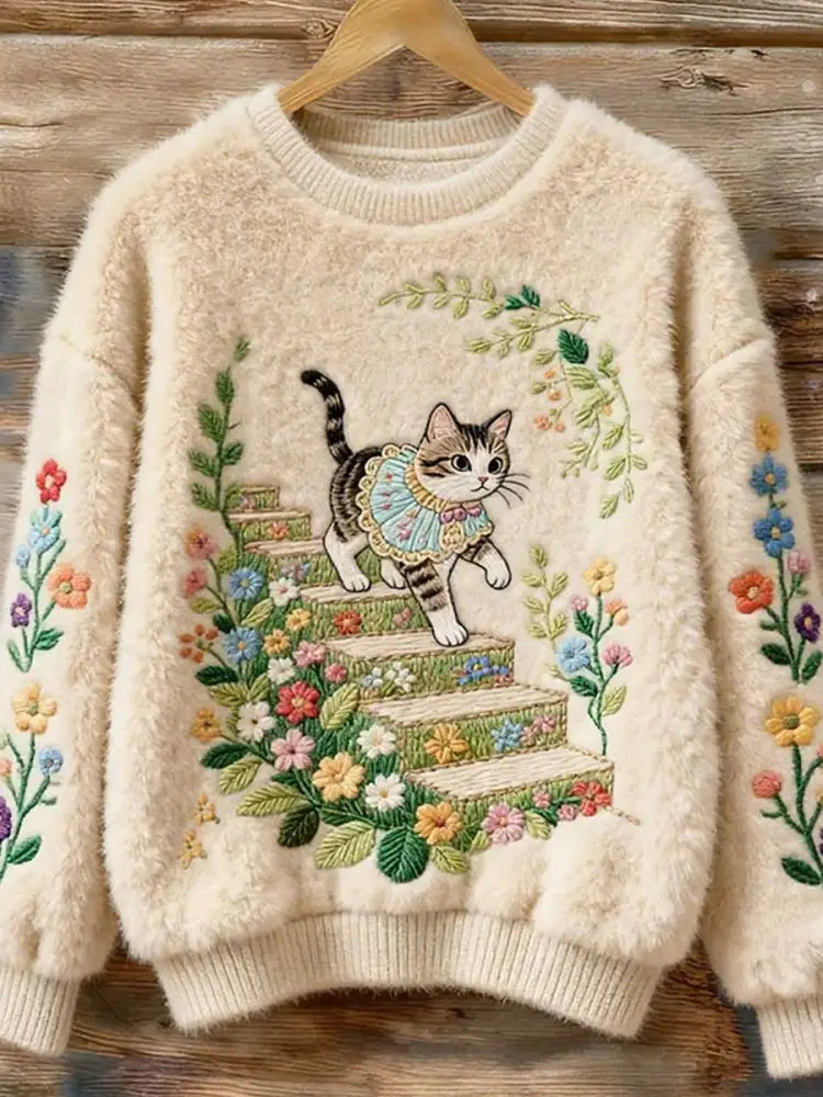 Women’s Vintage Christmas Animal Art Print Comfortable Casual Sweater A / S