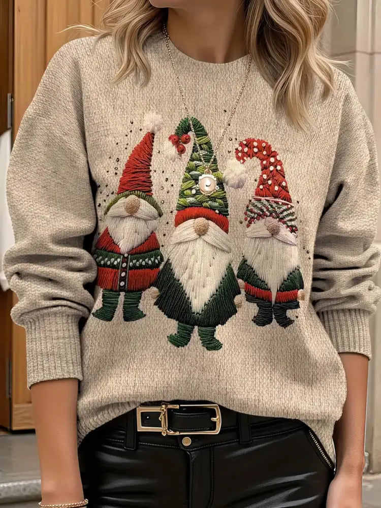 Women’s Vintage Christmas Art Print Comfortable Casual Sweate A / S