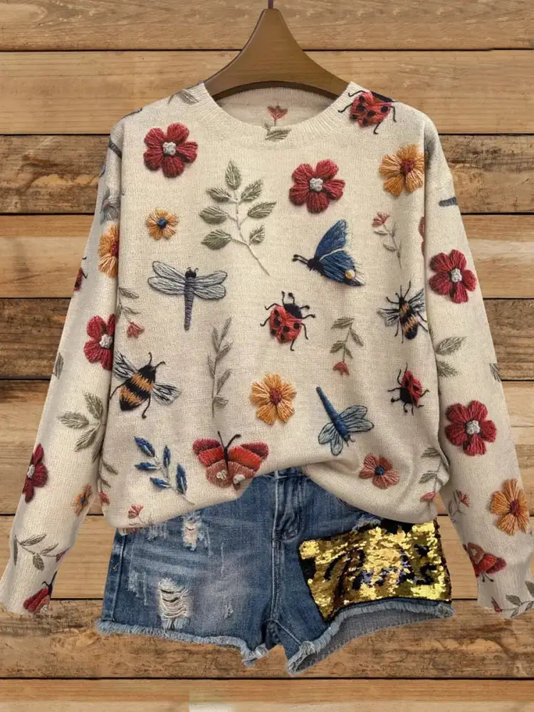 Women’s Vintage Christmas Art Print Comfortable Casual Sweater A / S