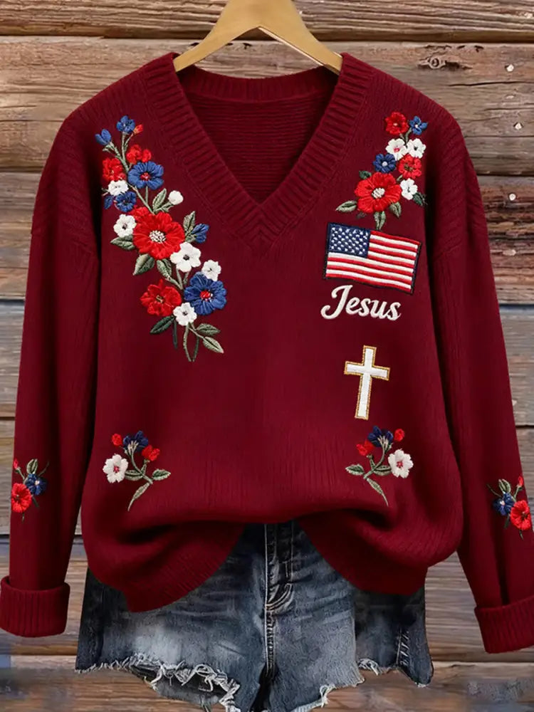 Women’s Vintage Faith Print Casual Sweater A / S