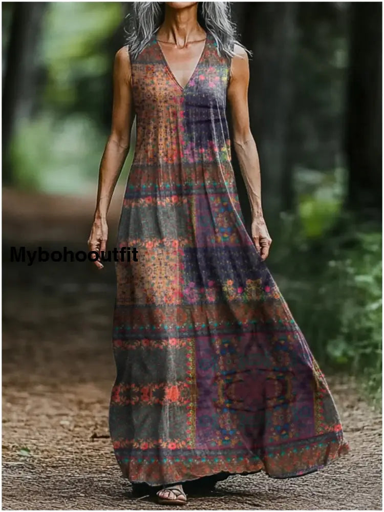 Women’s Vintage Floral Embellished Pattern Art Print Pocket Cotton Dresses