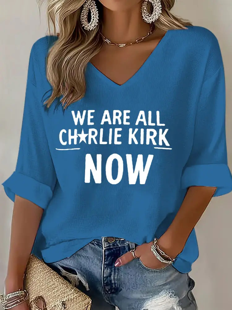 Women’s Voice of Freedom Waffle Print Casual T-Shirt Blue / S