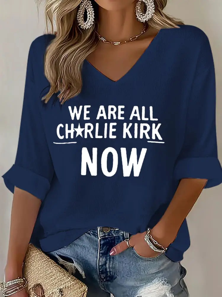 Women’s Voice of Freedom Waffle Print Casual T-Shirt Navy Blue / S