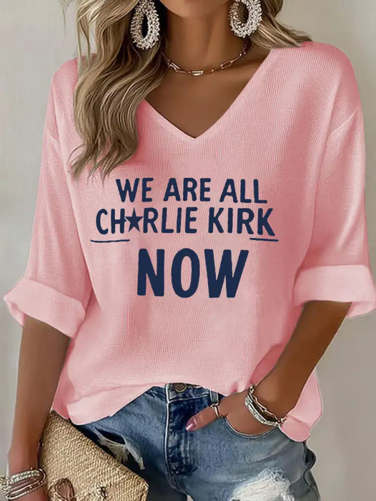 Women’s Voice of Freedom Waffle Print Casual T-Shirt Pink / S
