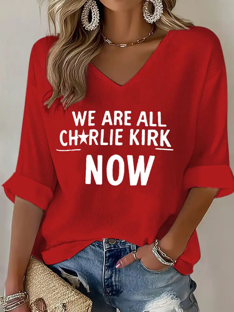 Women’s Voice of Freedom Waffle Print Casual T-Shirt Red / S