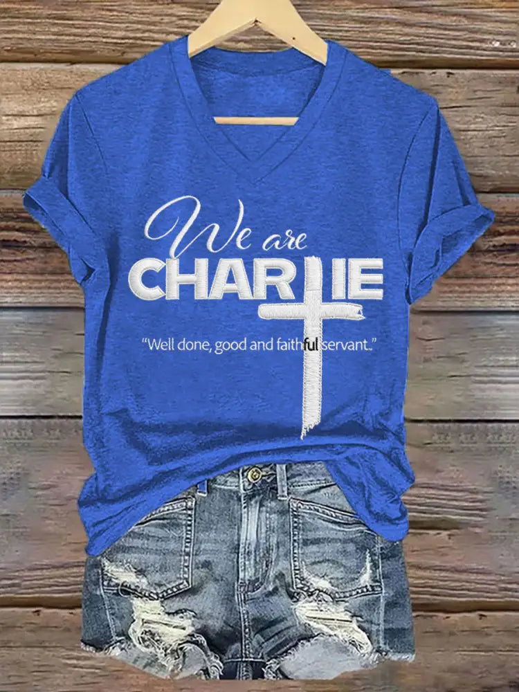 Women’s We Are All Charlie Kirk Now! R.I.P Charlie Kirk V-Neck Tee Blue / S