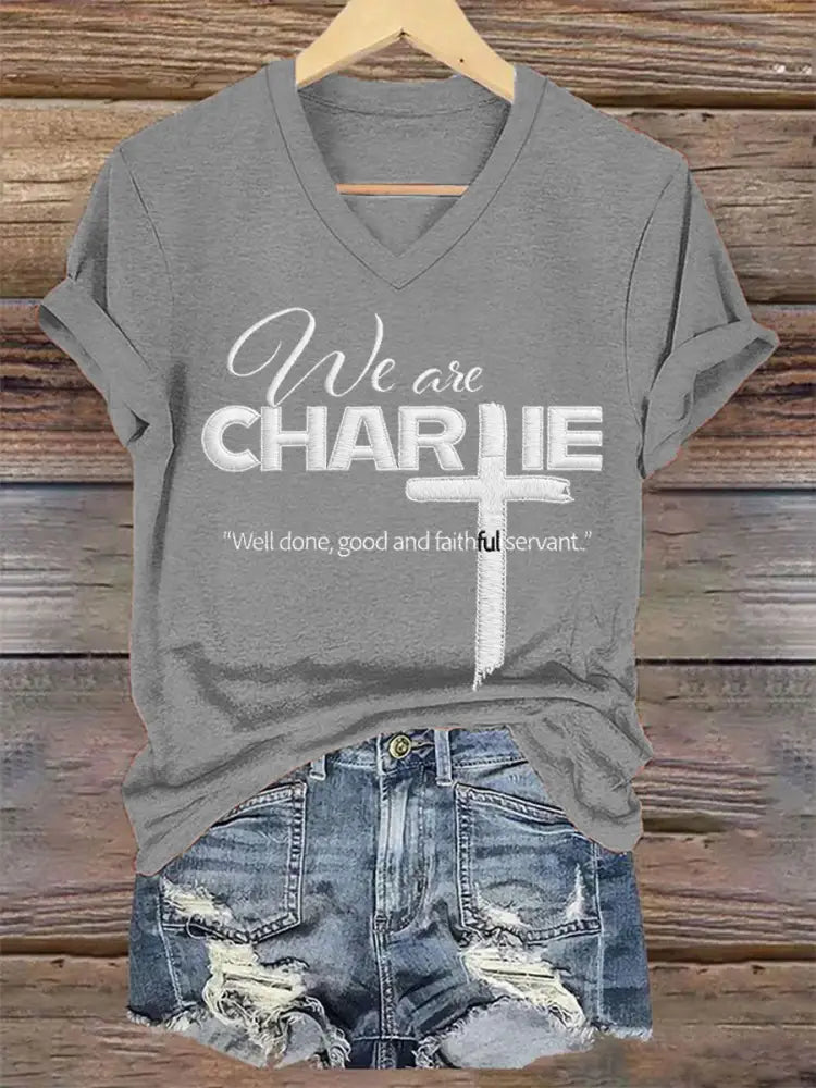 Women’s We Are All Charlie Kirk Now! R.I.P Charlie Kirk V-Neck Tee Light Gray / S